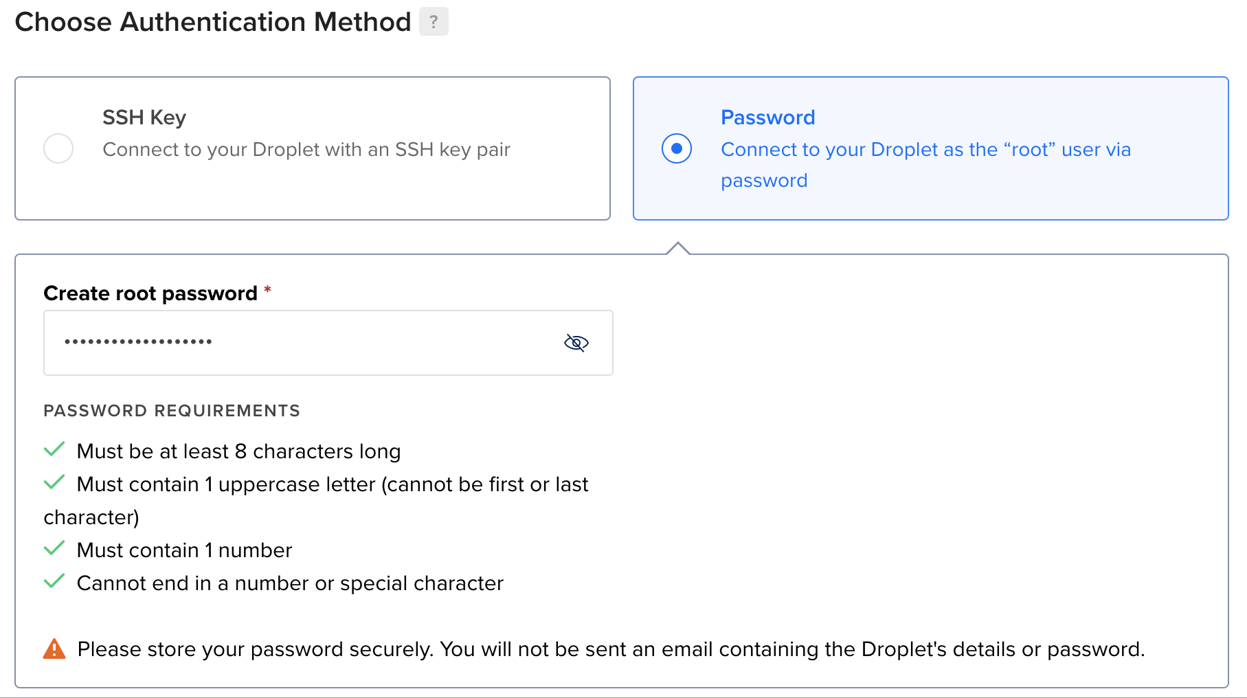 Authentication Method - Create a root password